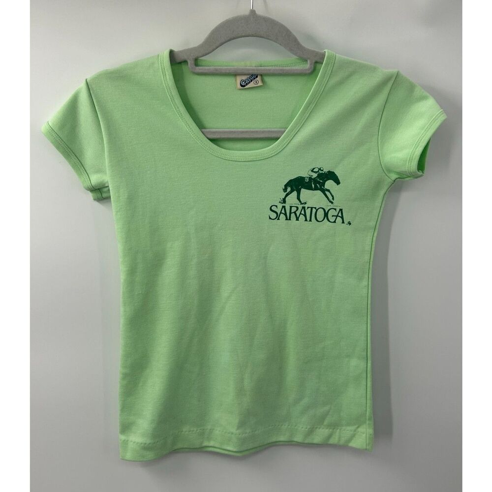 Vintage 70s Saratoga Horse Scoop Neck Green Babydoll T Shirt Women's Size S
